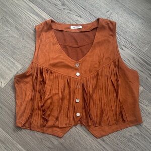 Hotouch | Brown Cowgirl Fringe Western Button Up Vest Size Large